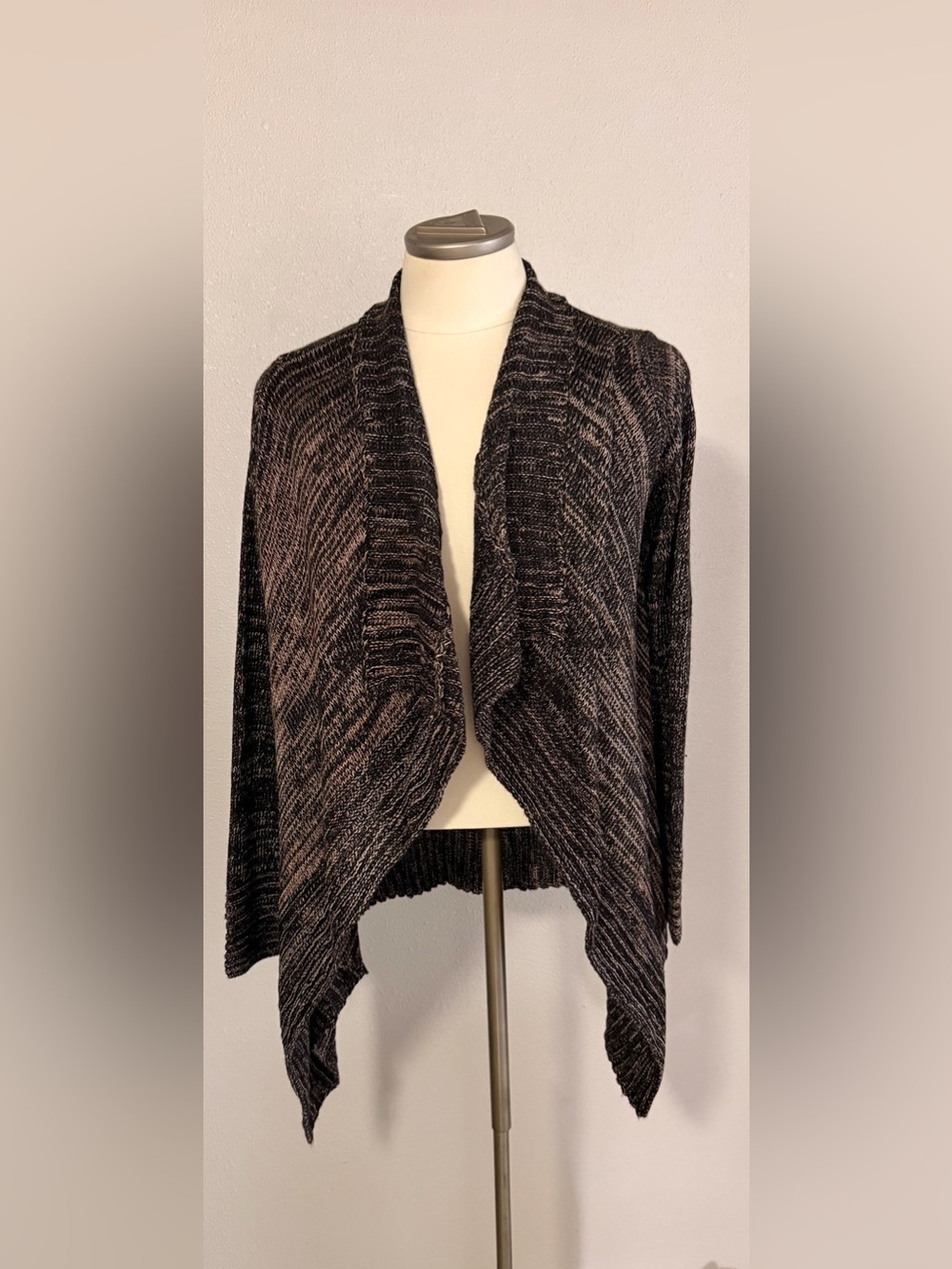 Karen Kane Wild Card Marled Black and Brown Open-Front Cardigan Medium New